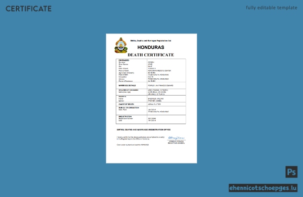 Honduras: Beispiel einer Sterbeurkunde (Word- und PDF-Datei)